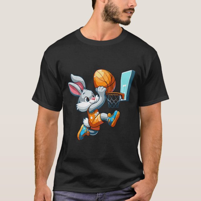 Camiseta Conejo de conejo jugando a Dunking Bysketbyll Huev (Anverso)
