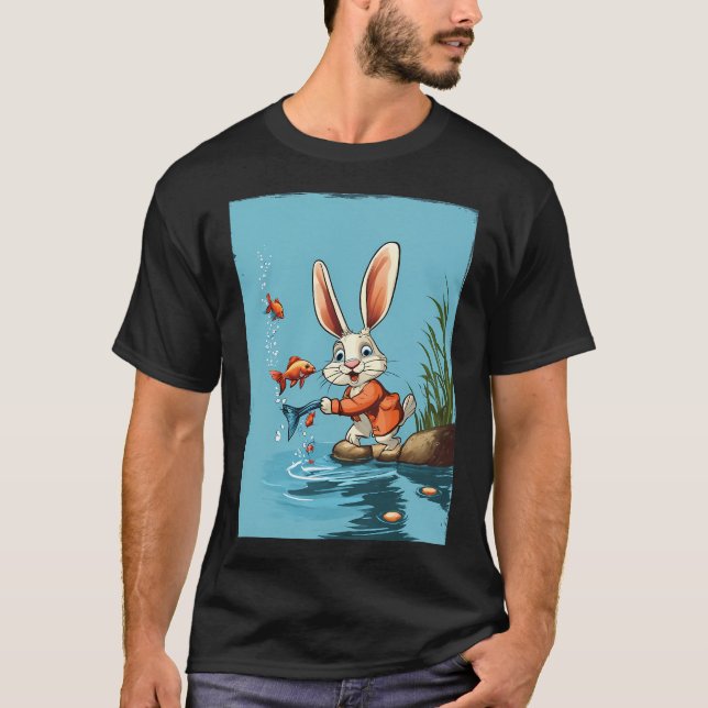 Camiseta conejo de dibujos animados pescando (Anverso)