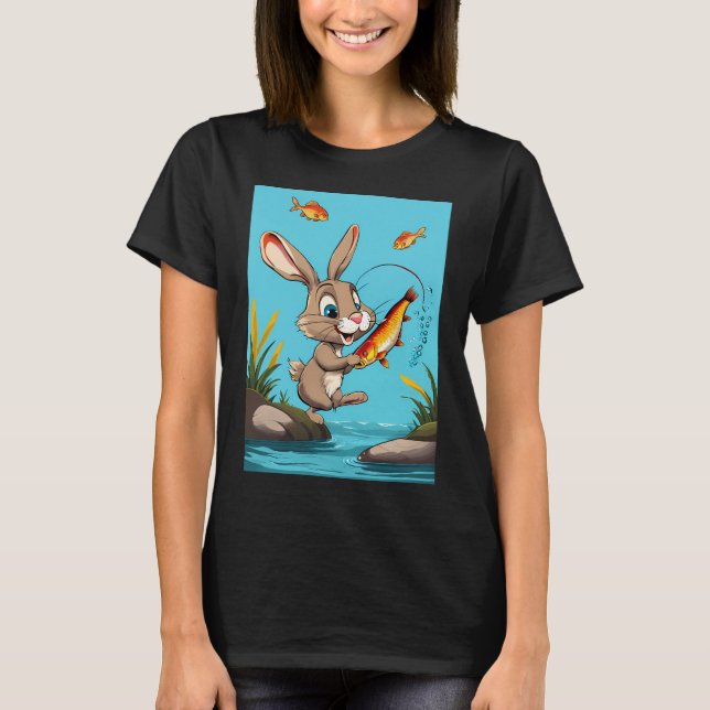 Camiseta conejo de dibujos animados pescando (Anverso)