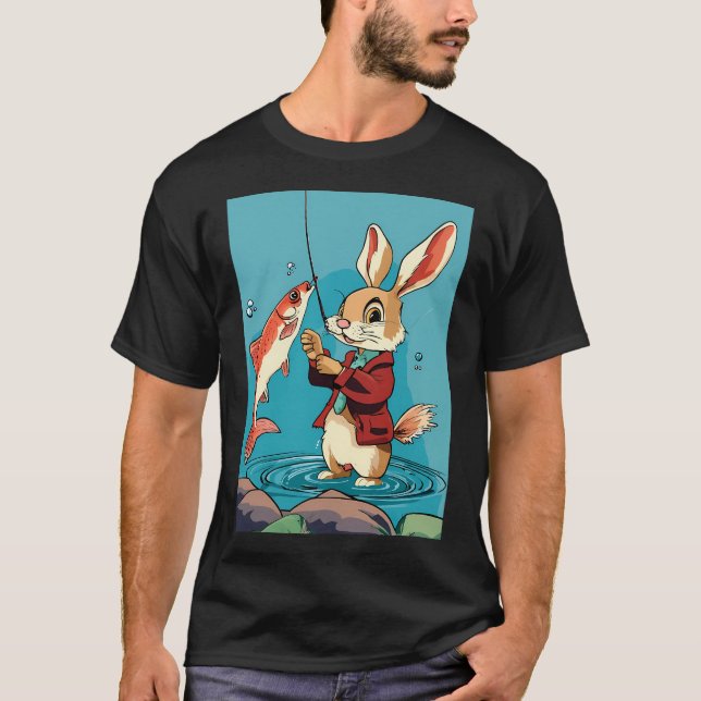 Camiseta conejo de dibujos animados pescando (Anverso)