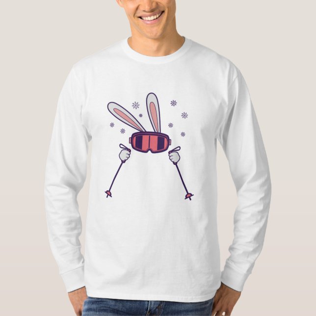 Camiseta Conejo de esquí con bastones de esquí y gafas de e (Anverso)
