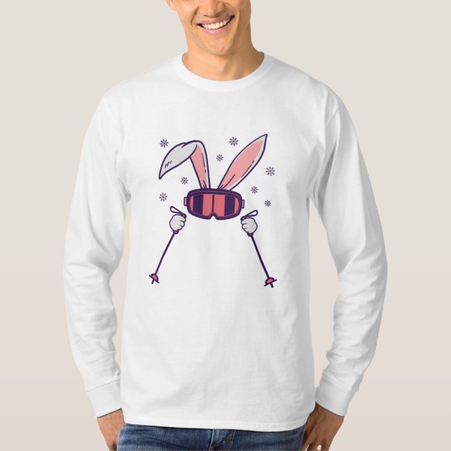 Camiseta Conejo de esquí con bastones de esquí y gafas de e (Anverso)