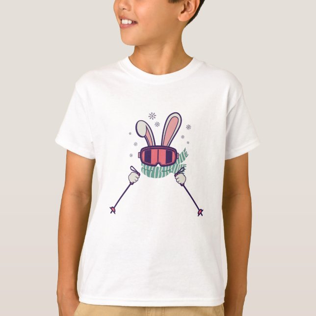 Camiseta Conejo de esquí con bastones de esquí y gafas de e (Anverso)