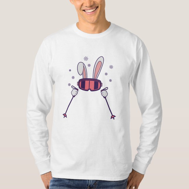Camiseta Conejo de esquí con bastones de esquí y gafas de e (Anverso)