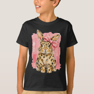 Camiseta Conejo de Estampado de Leopardo con Lazo Rosa Lind