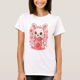 Camiseta Conejo de fresa Kawaii - Conejo rosado