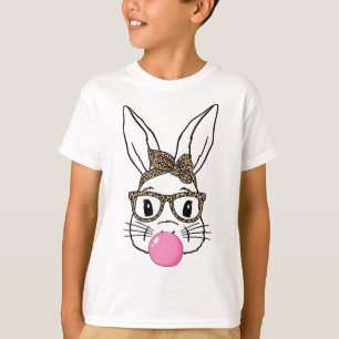 Camiseta Conejo de impresión de leopardo soplando chicle Es