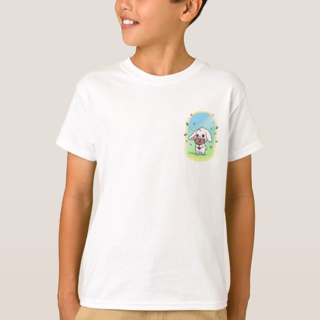 Camiseta Conejo de niños con ramo de flores (Anverso)