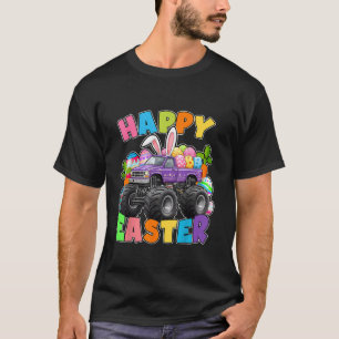 Camiseta conejo de niños de Pascua montando un camión monst