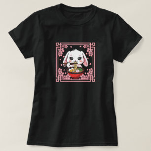 Camiseta Conejo de orejas kawaii comiendo fideos Ramen japo