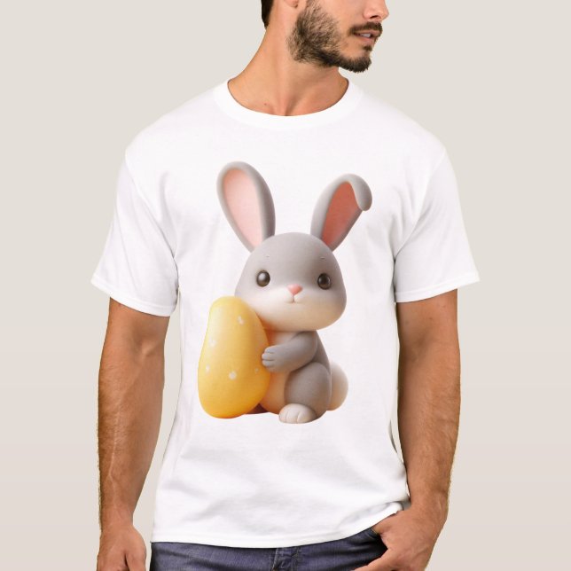 Camiseta Conejo de Pascua 3D con un huevo vibrante (Anverso)