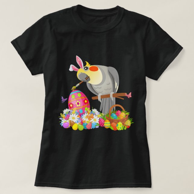 Camiseta Conejo de Pascua Cockatiel Dibujando Chocolate Hue (Diseño del anverso)