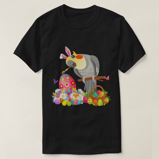 Camiseta Conejo de Pascua Cockatiel Dibujando Chocolate Hue (Diseño del anverso)
