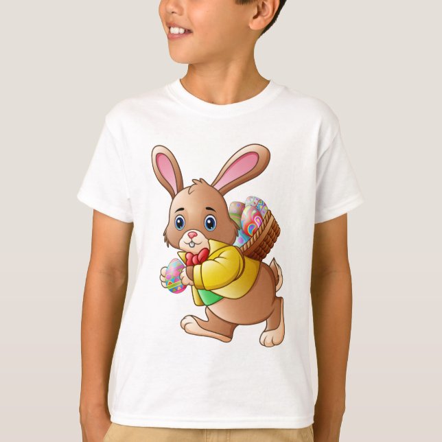 Camiseta Conejo de Pascua con cesta de fiestas de huevos (Anverso)
