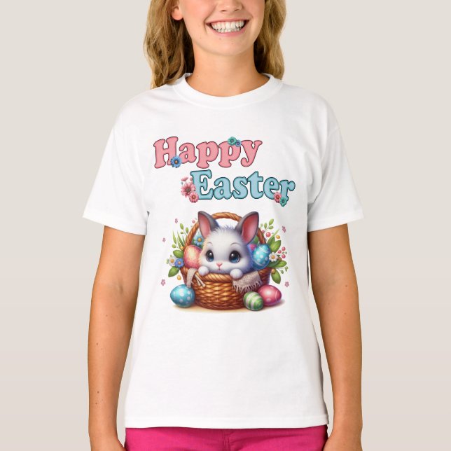 Camiseta Conejo de Pascua con huevos y flores (Anverso)