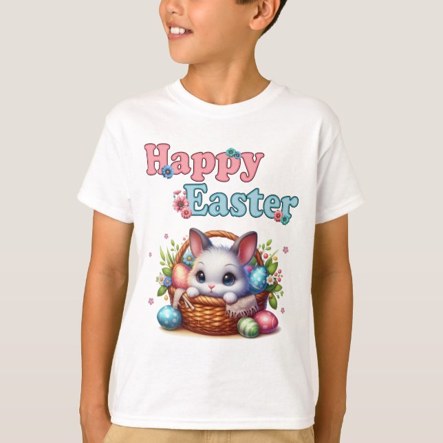 Camiseta Conejo de Pascua con huevos y flores (Anverso)