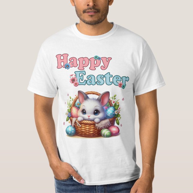 Camiseta Conejo de Pascua con huevos y flores (Anverso)