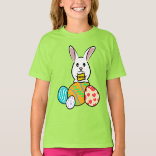 Camiseta Conejo de Pascua con pancarta en huevos de Pascua