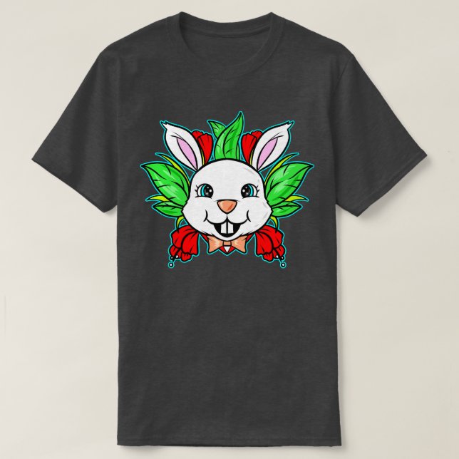 Camiseta Conejo De Pascua Con Vapor Y Flores De Primavera E (Diseño del anverso)