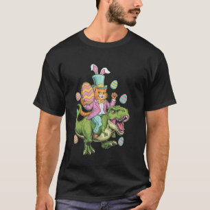 Camiseta Conejo de Pascua de gato montando caza de huevos d