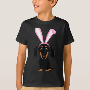 Camiseta Conejo de Pascua Divertido Perro Dachshund Negro Y