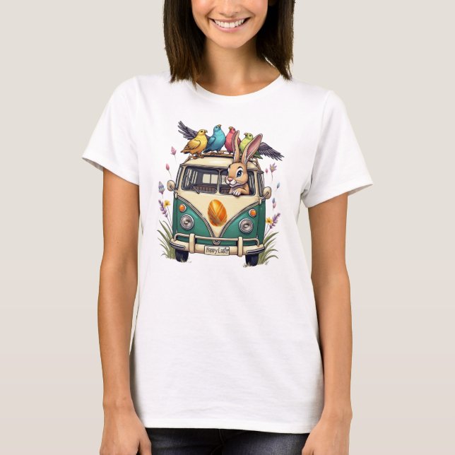 Camiseta Conejo de Pascua en bus con amigos de aves - Ce de (Anverso)