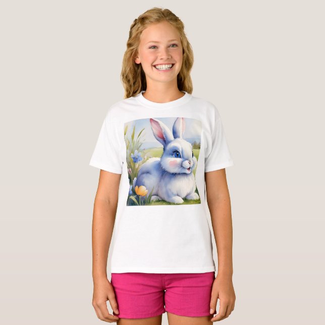 Camiseta Conejo de Pascua en un jardín, Pascua (Anverso completo)