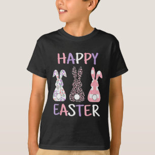 Camiseta Conejo de Pascua Feliz Conejito Rosa Leopardo Cuad