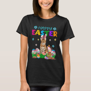 Camiseta Conejo de Pascua Feliz Gato Bengal Cazando Huevos
