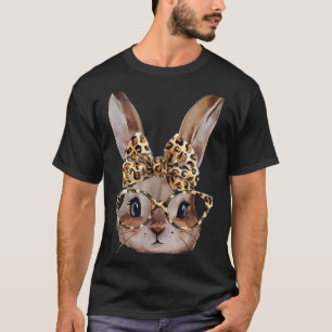 Camiseta conejo de Pascua gafas de leopardo bandana conejo 