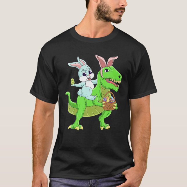 Camiseta Conejo de Pascua Montando Dinosaurio T Rex Niño de (Anverso)