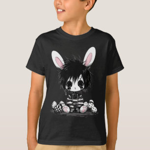 Camiseta Conejo de Pascua negro emo goth k-pop niño niña ad