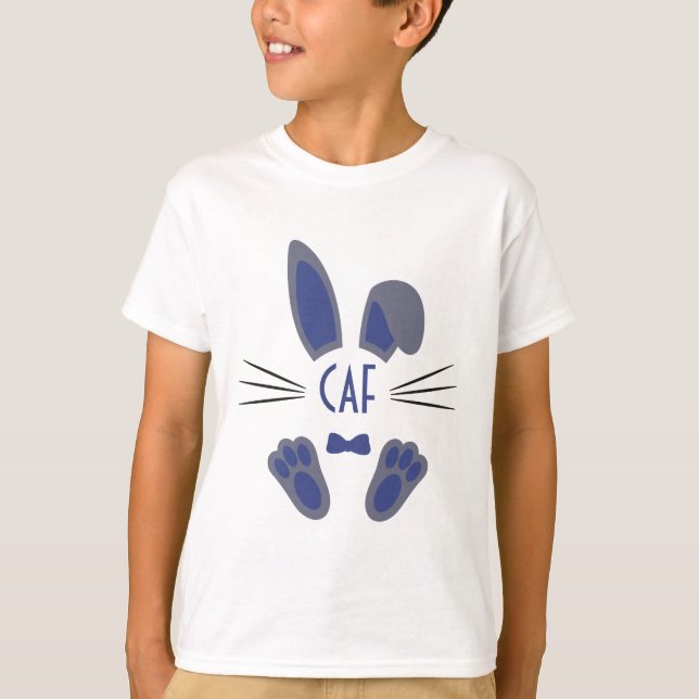 Camiseta Conejo de Pascua Personalizado Monogramado en Azul (Anverso)