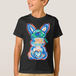 Camiseta conejo de Pascua pincelada feliz Pascua mujeres ni