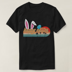 Camiseta Conejo de Pascua Retro Feliz con Diseño de Palmera