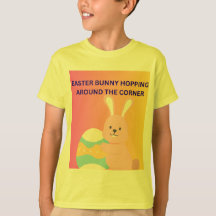 Conejo de Pascua saltando alrededor de la esquina