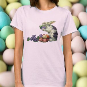 Camiseta Conejo de Pascua Victoriano Antiguo, Flores y Huev