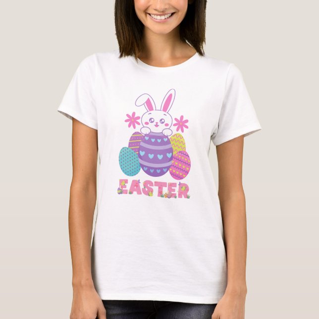Camiseta Conejo de Pascua y huevos coloridos (Anverso)