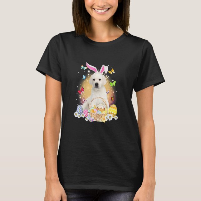 Camiseta Conejo de perro Labrador blanco con cesta de huevo (Anverso)