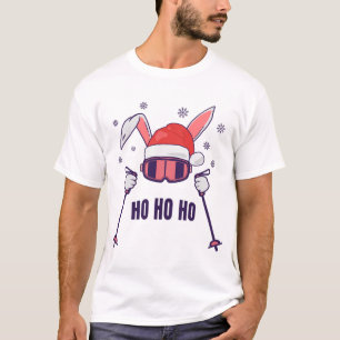 Camiseta Conejo de Santa esquíando con sombrero de Santa y