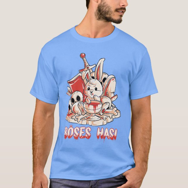 Camiseta Conejo de terror malvado con escudo de espada y ca (Anverso)