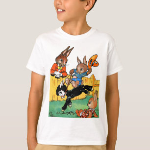 Camiseta Conejo Divertido Montando un Perro Negro Dibujo An