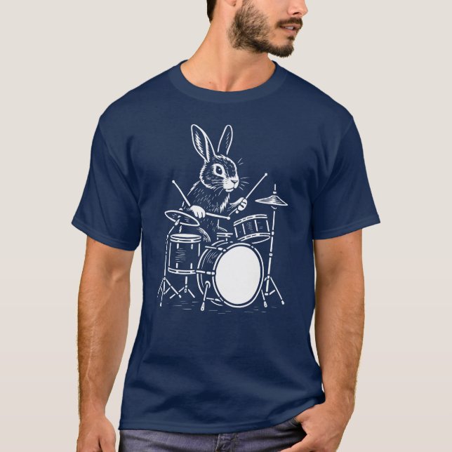 Camiseta conejo divertido toca la batería (Anverso)