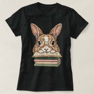 Camiseta Conejo divertido y lindo leyendo un libro con gafa