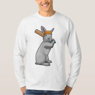 Camiseta Conejo en el críquet con murciélago de críquet