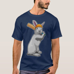 Camiseta Conejo en el críquet con murciélago de críquet