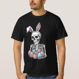 Camiseta Conejo Esqueleto Sosteniendo Huevos de Pascua Cone