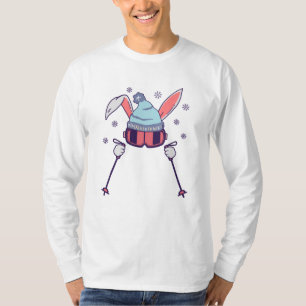 Camiseta Conejo esquiando con gafas de esquí y gorro de esq