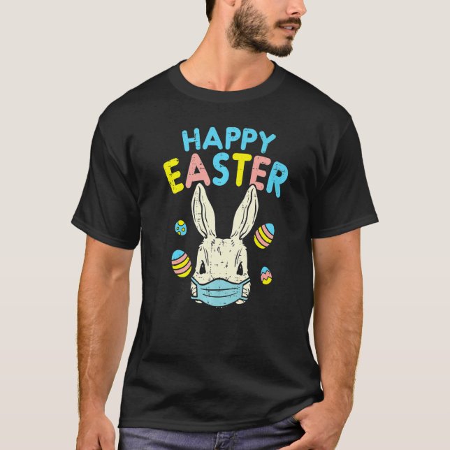 Camiseta Conejo feliz de Pascua con mascara de huevos de fr (Anverso)