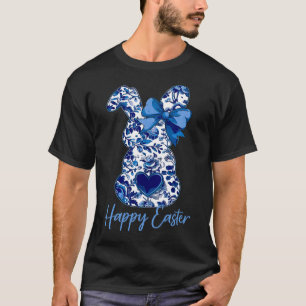 Camiseta Conejo floral de Pascua con lazo azul adorable en